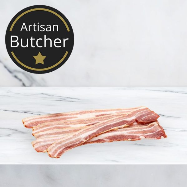 Bacon Dry Cured Applewood Smoked Streaky Rindless Outside Reared 500g