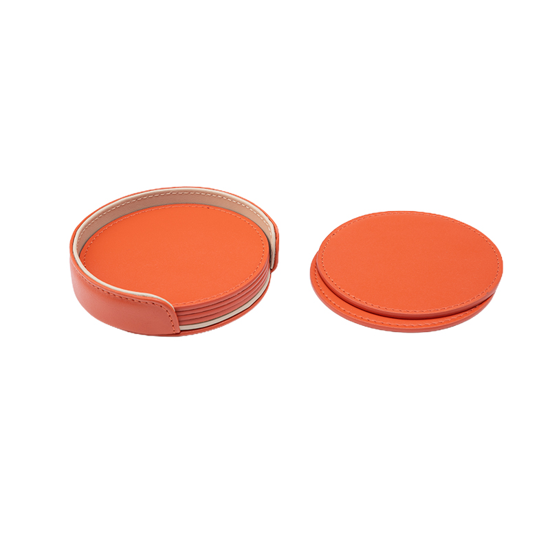 foglizzo_1921,_dali_leather_soft_round_coaster_set,_spritz_orange