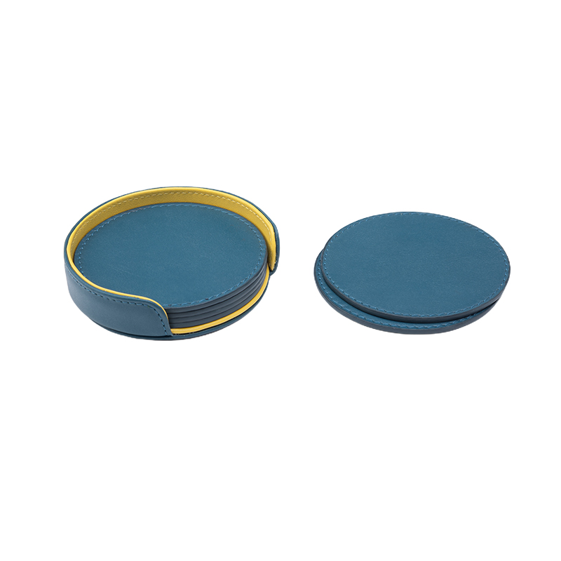 foglizzo_1921,_dali_leather_soft_round_coaster_set,_amalfi_blue