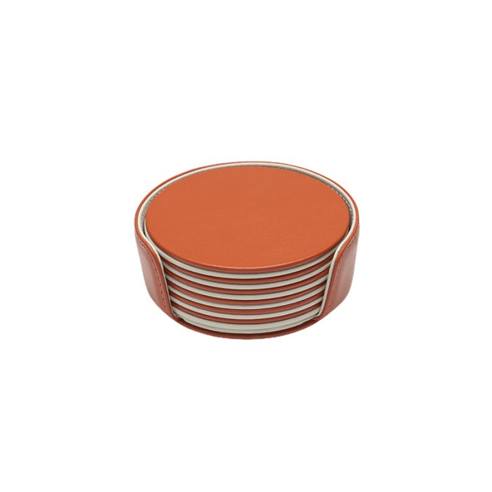 foglizzo_1921,_mondrian_leather_round_coaster_set,_spritz_orange