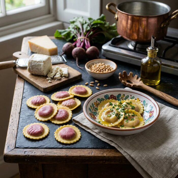 handmade_pasta,_goat_cheese_&_beetroot_girasoli