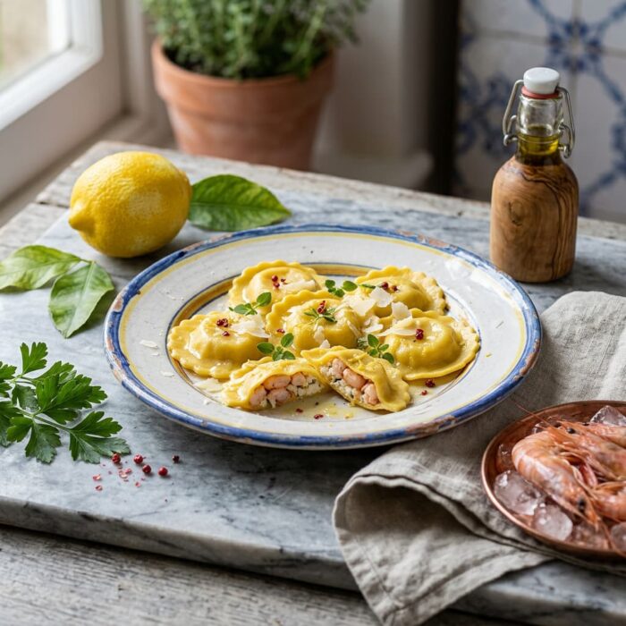 handmade_pasta,_prawns_&_lemon_girasoli
