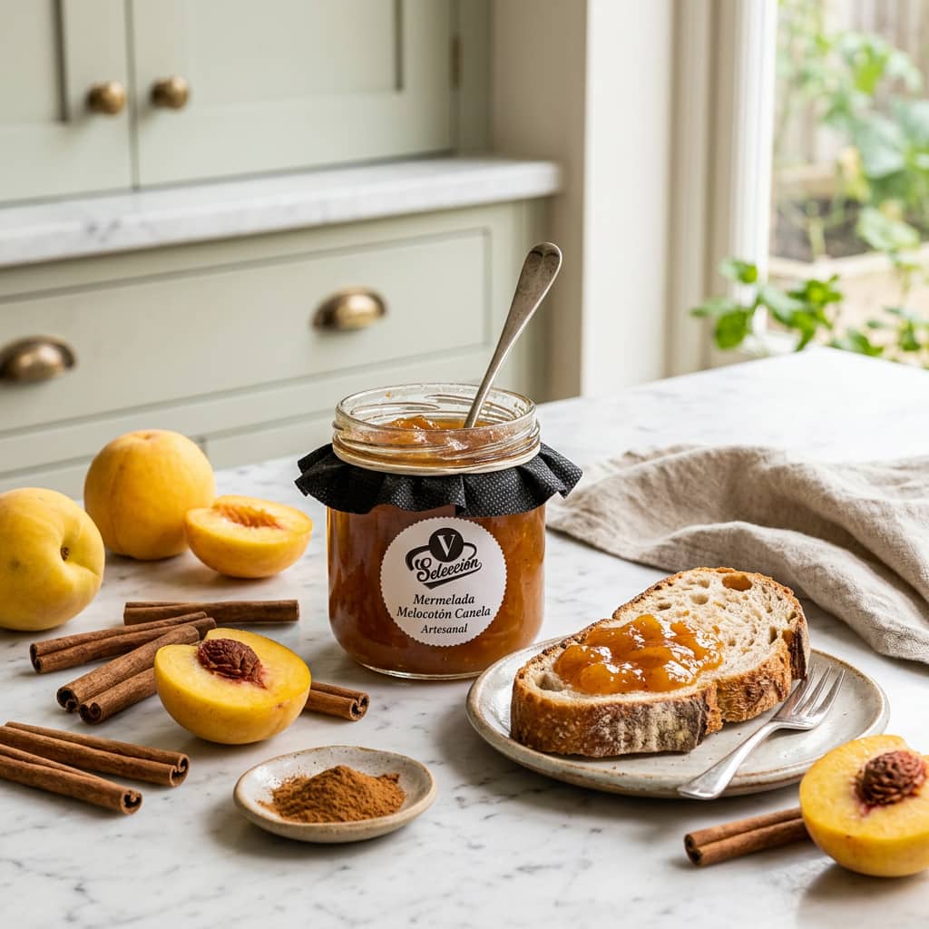 Conservas Virto, Peach Jam with Cinnamon Essence, Glass Jar 207g conservas_virto,_peach_jam_with_cinnamon_essence,_glass_jar_207g