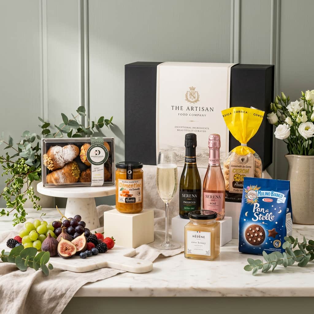 Breakfast Hamper with Prosecco - European Brunch Gift breakfast_hamper_with_prosecco,_italian_pastries,_honey_and_jam