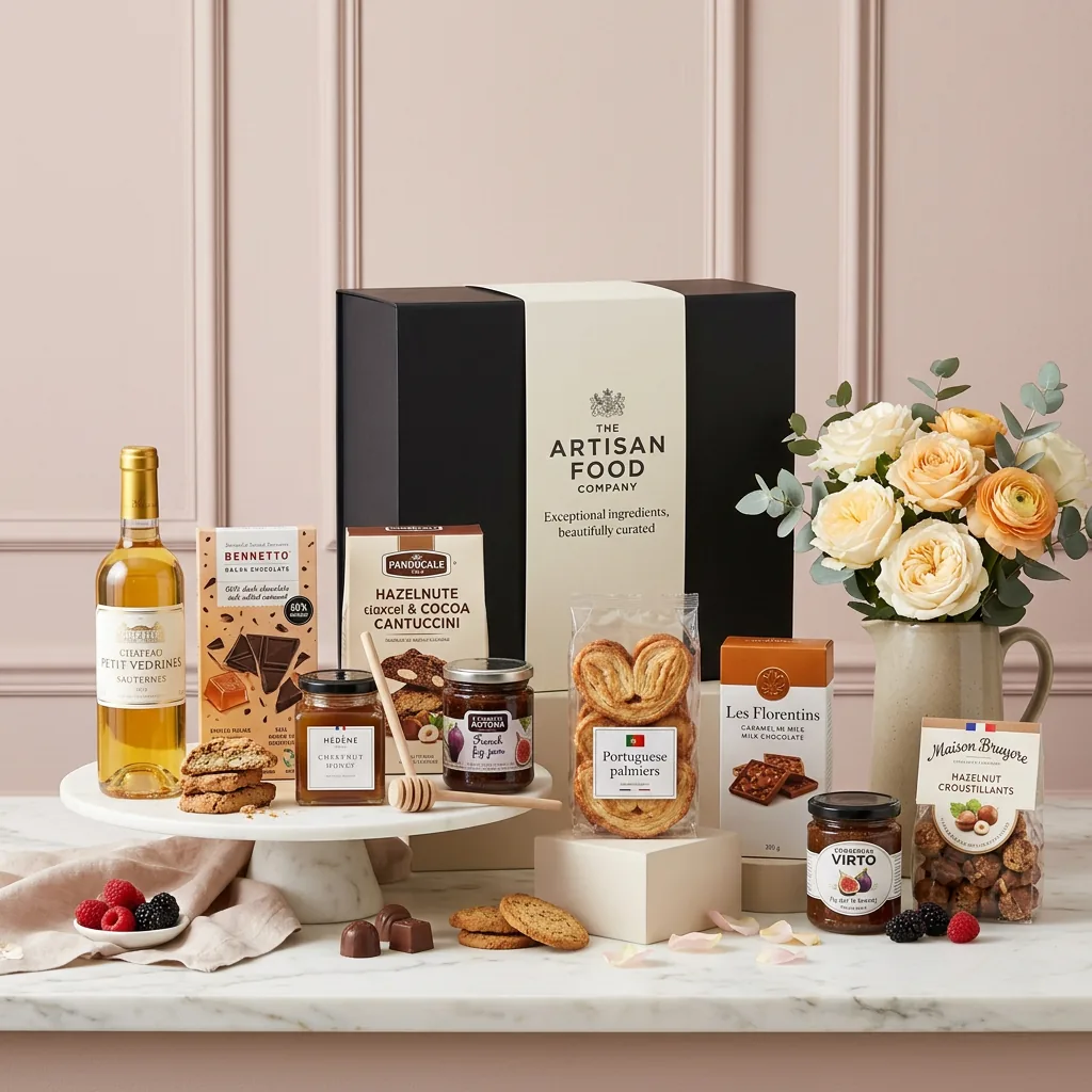 Artisan Sweet and Wine Hamper - Sweet Gift artisan_sweet_and_wine_hamper_with_wine,_chocolate_and_biscuits