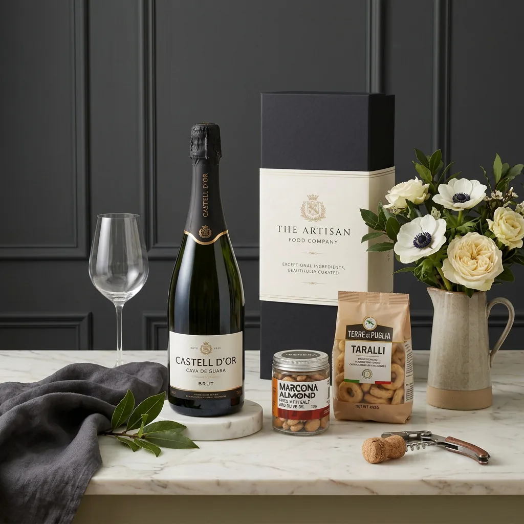 Cava and Almonds Gift - Wine Gift Box cava_and_almonds_gift_with_wine,_almonds_and_crackers
