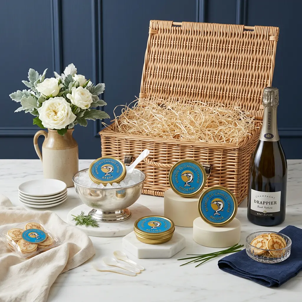 Caviar Tasting and Champagne Hamper 3 x 10g - Caviar Gift caviar_tasting_and_champagne_hamper_3_x_10g_with_caviar,_blinis_and_wine