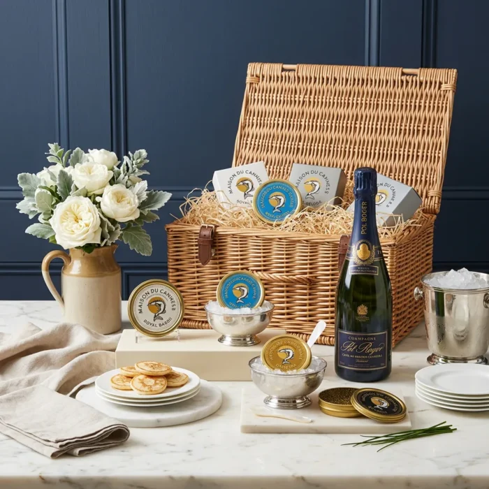 caviar_tasting_and_pol_roger_hamper_3_x_50g_with_caviar,_blinis_and_wine