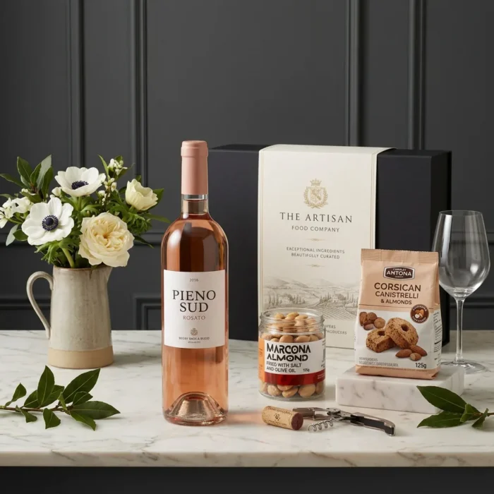 everyday_rose_wine_gift_with_wine,_almonds_and_biscuits