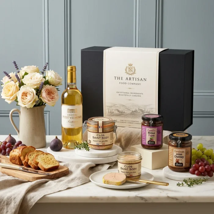 foie_gras_selection_and_sauternes_hamper_with_wine,_foie_gras_and_chutney