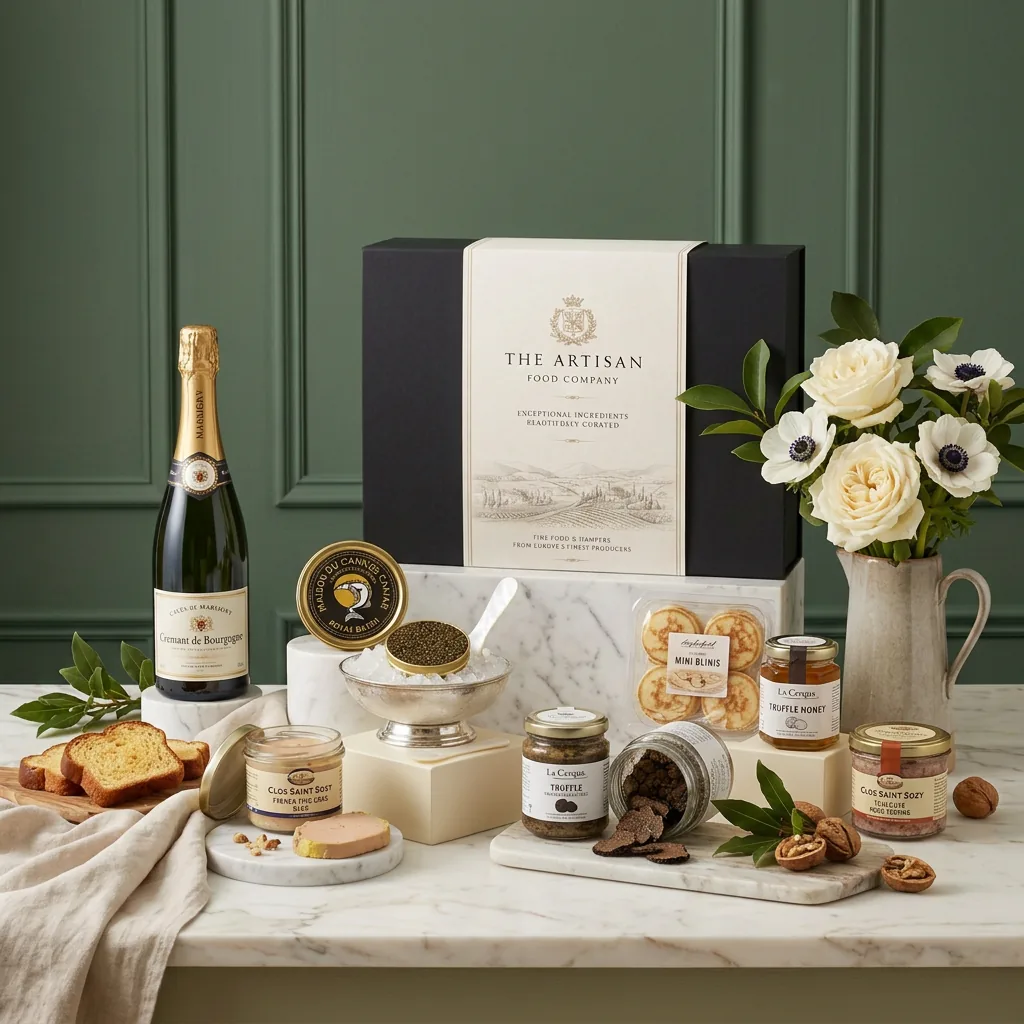 Gourmet Trio and Cremant Hamper - Gourmet Gift gourmet_trio_and_cremant_hamper_with_wine,_caviar_and_foie_gras