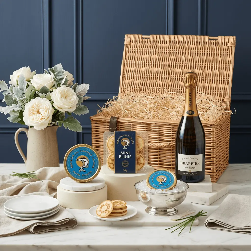 Royal Beluga Caviar and Champagne Hamper 30g - Caviar Gift royal_beluga_caviar_and_champagne_hamper_30g_with_caviar,_blinis_and_wine