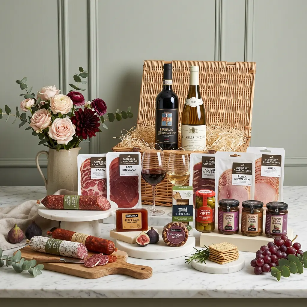 Luxury Charcuterie And Wine Hamper - British Charcuterie Gift luxury_charcuterie_and_wine_hamper_with_british_somerset_charcuterie