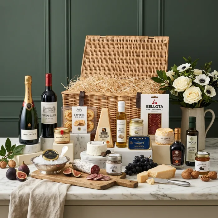 luxury_gourmet_and_champagne_hamper_with_wine,_caviar_and_blinis
