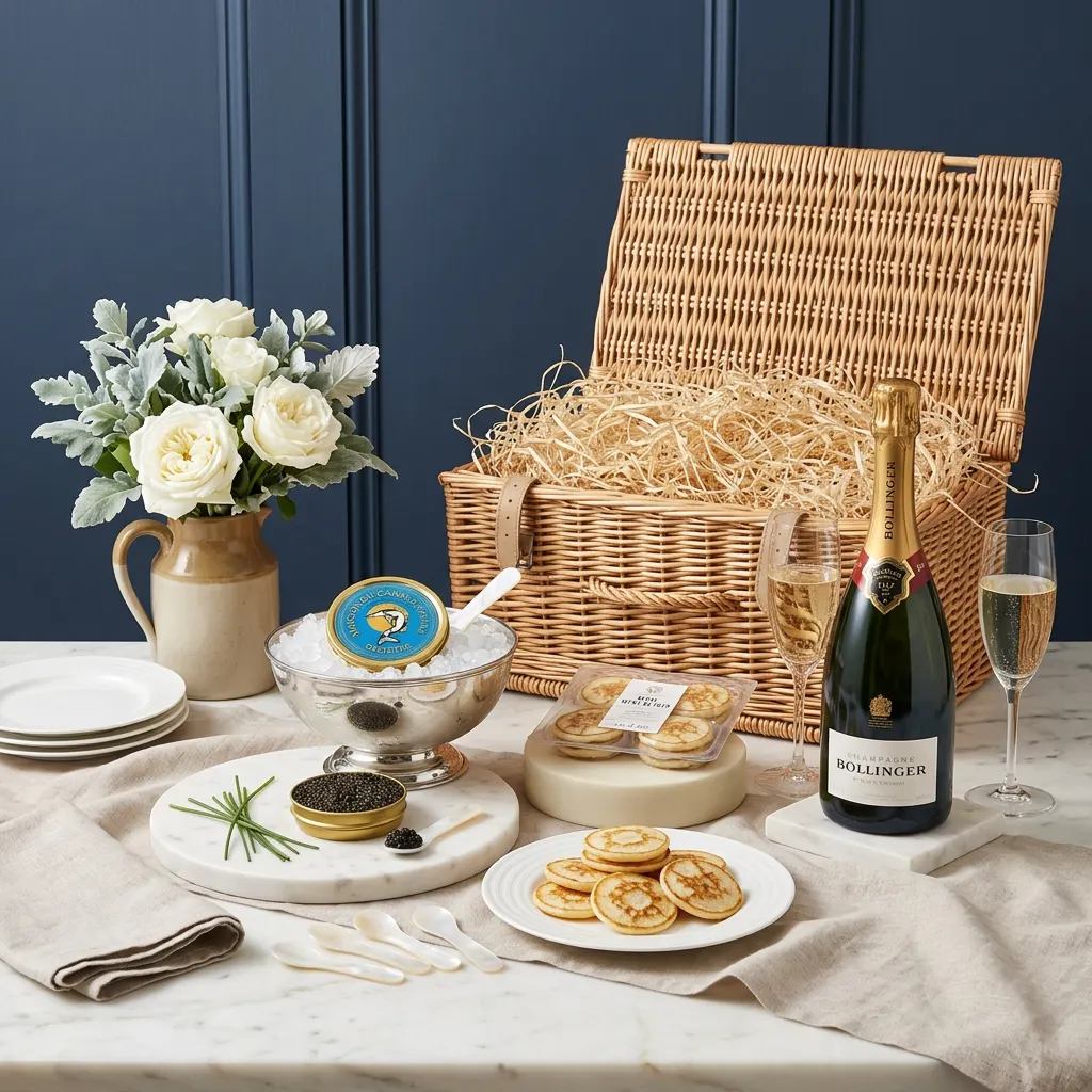Royal Oscietra Caviar and Bollinger Hamper 125g - Caviar Gift royal_oscietra_caviar_and_bollinger_hamper_125g_with_caviar,_blinis_and_wine