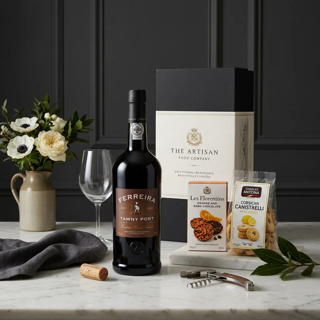 Tawny Port and Chocolate Gift - Chocolate Gift Box tawny_port_and_chocolate_gift_with_wine,_chocolate_and_biscuits