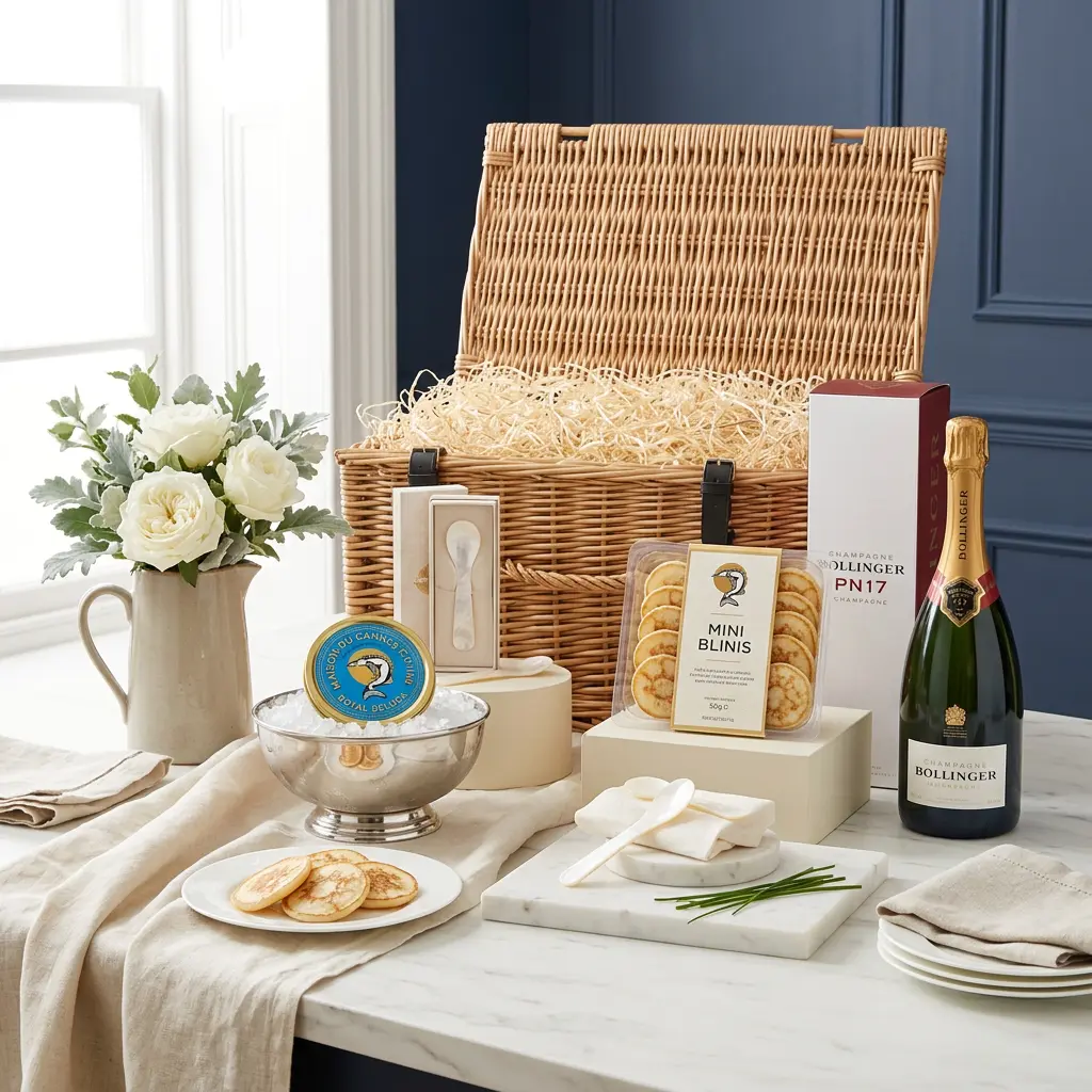 Royal Beluga Caviar and Bollinger Hamper 50g - Caviar Gift royal_beluga_caviar_and_bollinger_hamper_50g_with_caviar,_blinis_and_wine