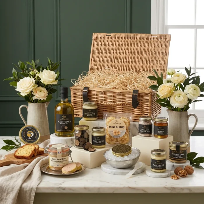 ultimate gourmet trio hamper with caviar, foie gras and truffle