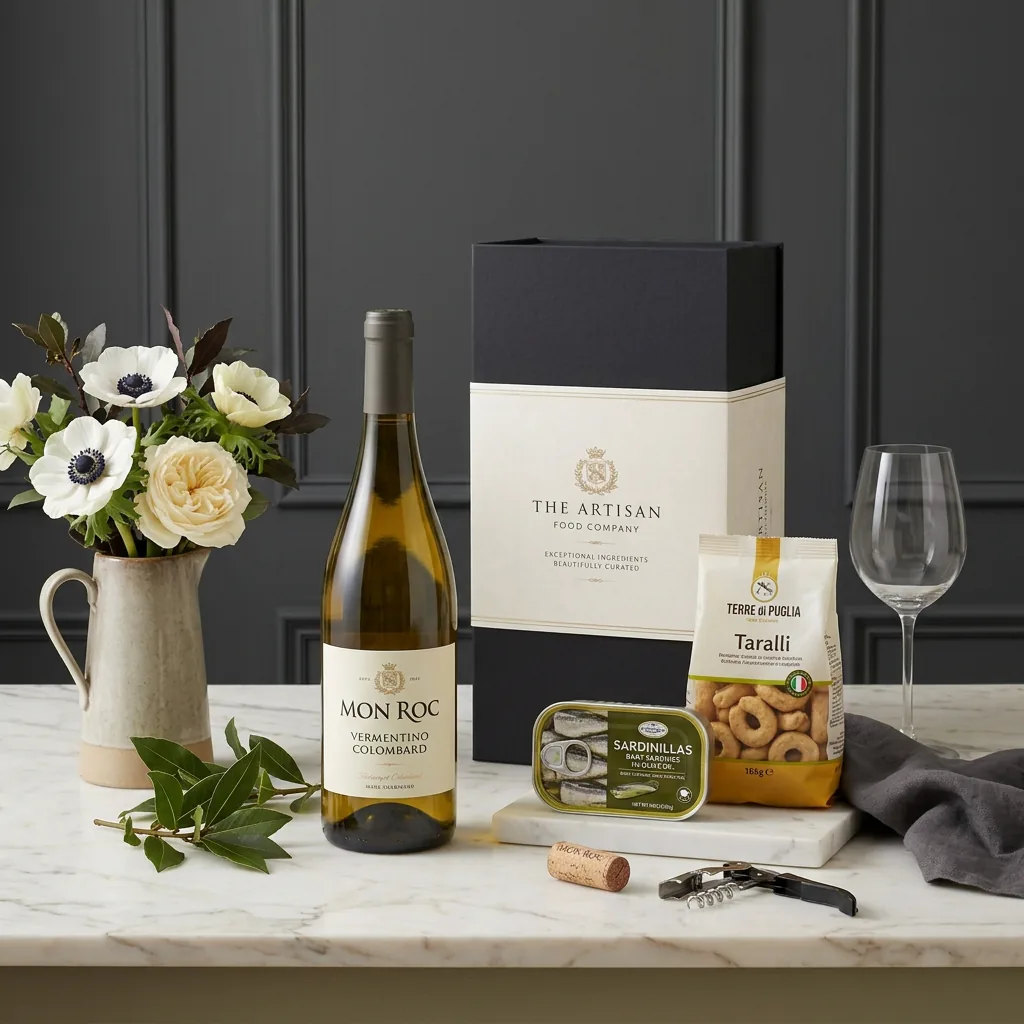 Vermentino and Tinned Fish Gift - Wine Gift Box vermentino_and_tinned_fish_gift_with_wine,_tinned_fish_and_crackers